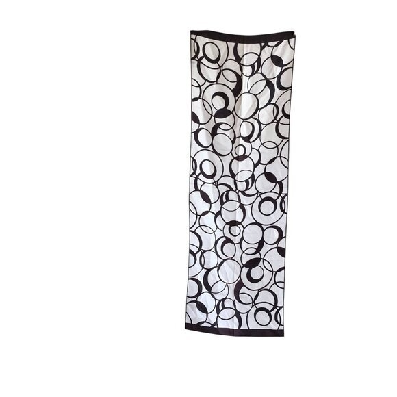 Vintage 1970s Japan-Made White & Black Oblong Scarf With Abstract Circle Print - Picture 2 of 4